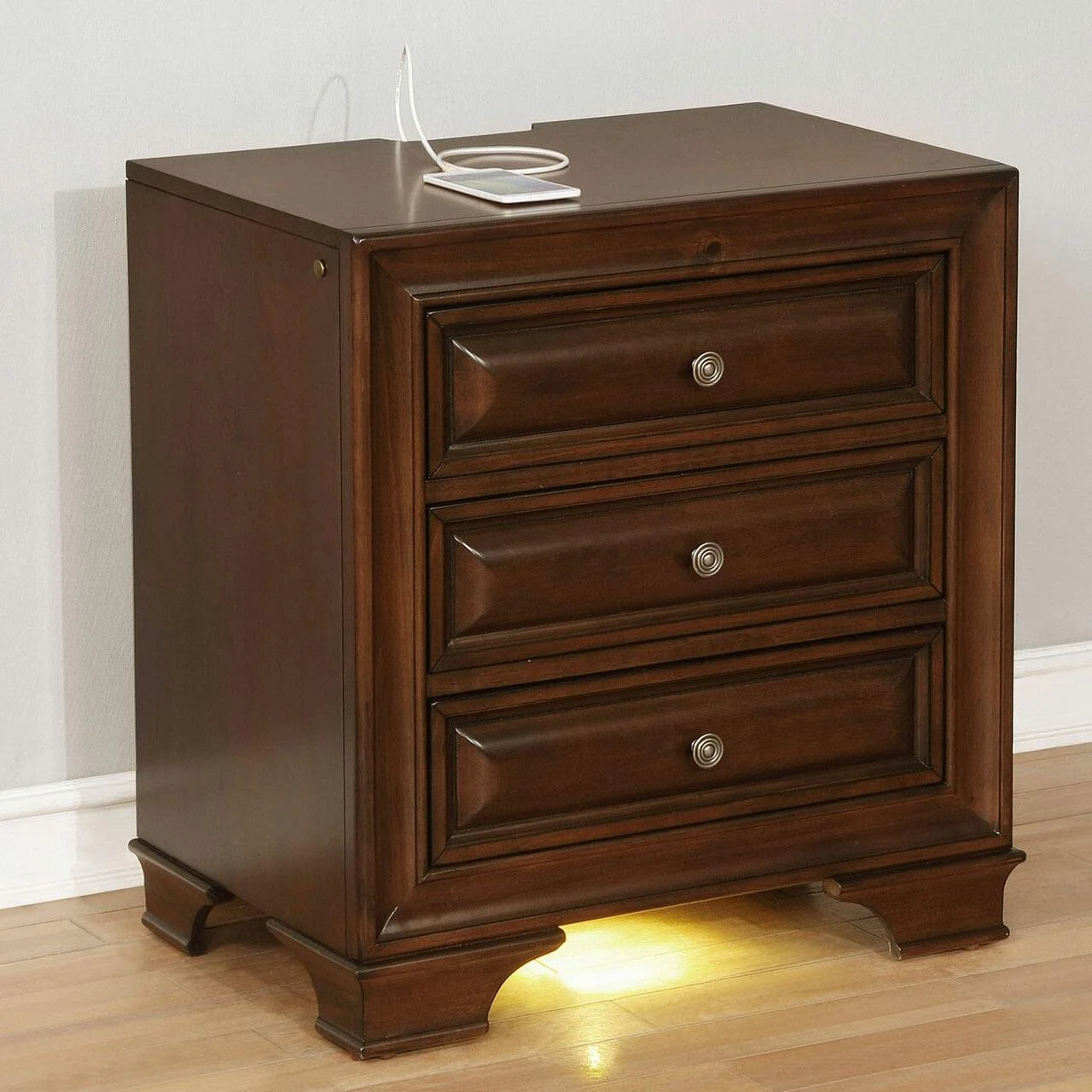 Transitional Brown Cherry Solid Wood Queen Bedroom Set 6pcs FOA CM7302CH Brandt