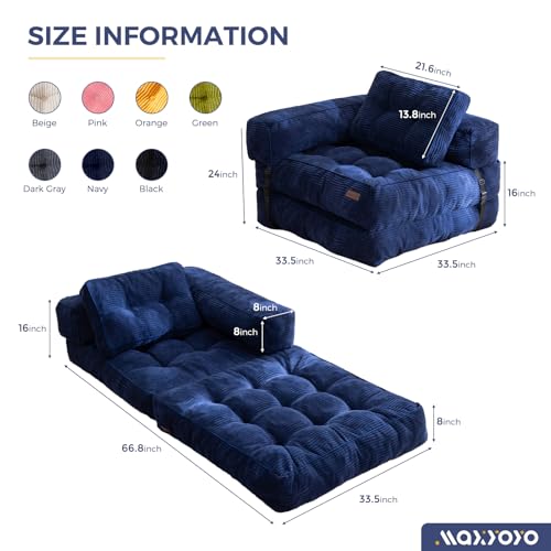 MAXYOYO Folding Sofa Bed, L-Shaped Convertible Sofa Bed with Armrest Foldable Sleeper Couch with Pillow