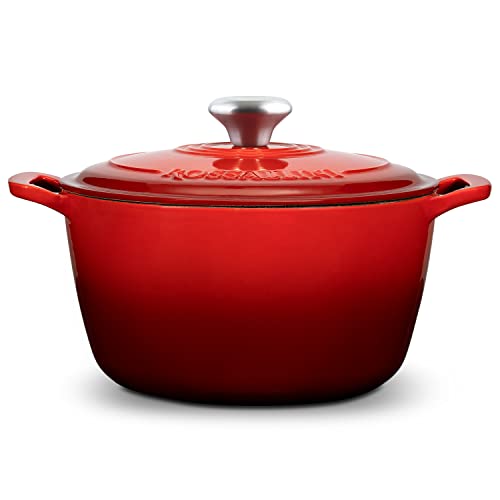Signature Enameled Cast Iron Dutch Oven, Non-Stick Serving Pot with Tight Fitting Lid for Perfect Roasting, Baking, Sauteing