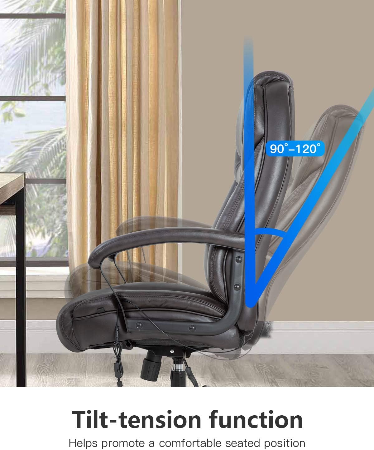 Big and Tall Office Chair 500lbs Ergonomic XL Computer Chair Heavy Duty Office Chairs with Lumbar Support Wheels for Heavy People Leather Desk Chairs