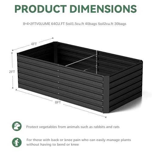 FOOWIN 2pcs 8x4x2ft Galvanized Raised Garden Bed, Planter Raised Garden Boxes Outdoor, Large Metal Raised Beds for Gardening