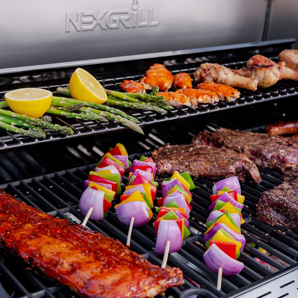 Nexgrill Deluxe 5-Burner Propane Gas Grill with Side Table and Ceramic Searing Side Burner - 75000BTUs