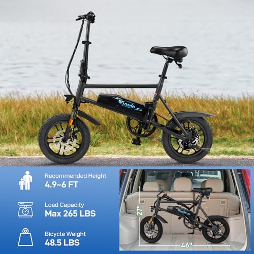 Winado Electric Bike for Adults, 14" Folding Electric Bicycle 450W Motor with Dual Disc Brakes, Max Range 25Miles(Pedal-Assist) & Speed 15.5MPH