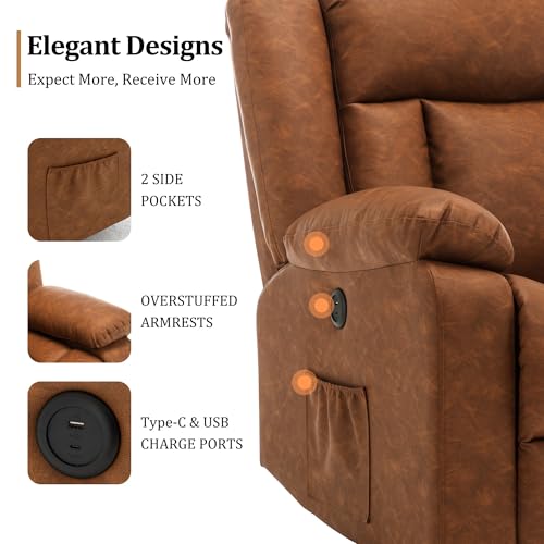 Rocker Recliner Chair, Glider Recliner Chairs for Adults, 360° Swivel Recliner with Massage and Heating