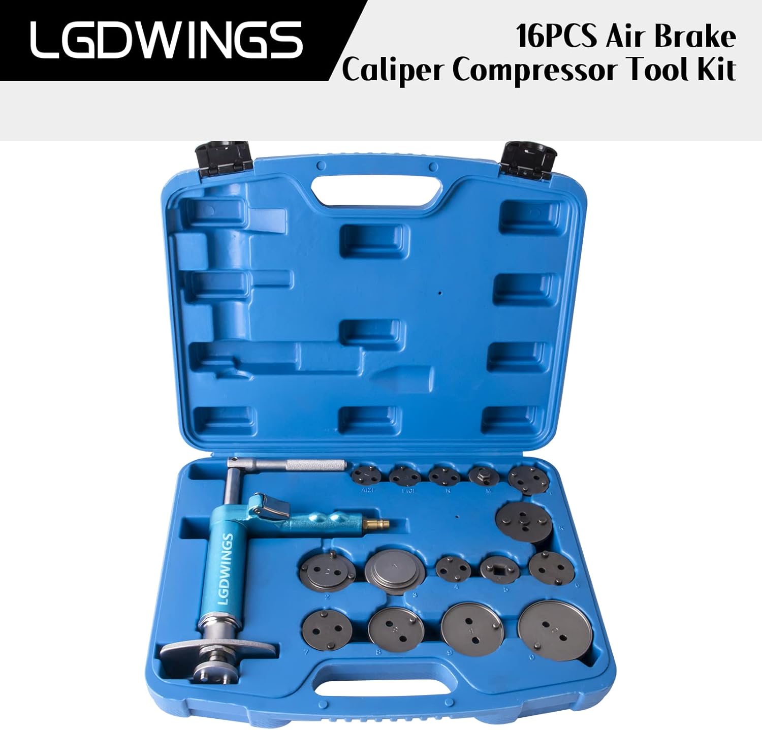LGDWINGS Air Powered Disc Brake Caliper Wind Back Compression Spreading Tool Kit Pneumatic Design 16PCS Rewind Spreader Air Tool Set