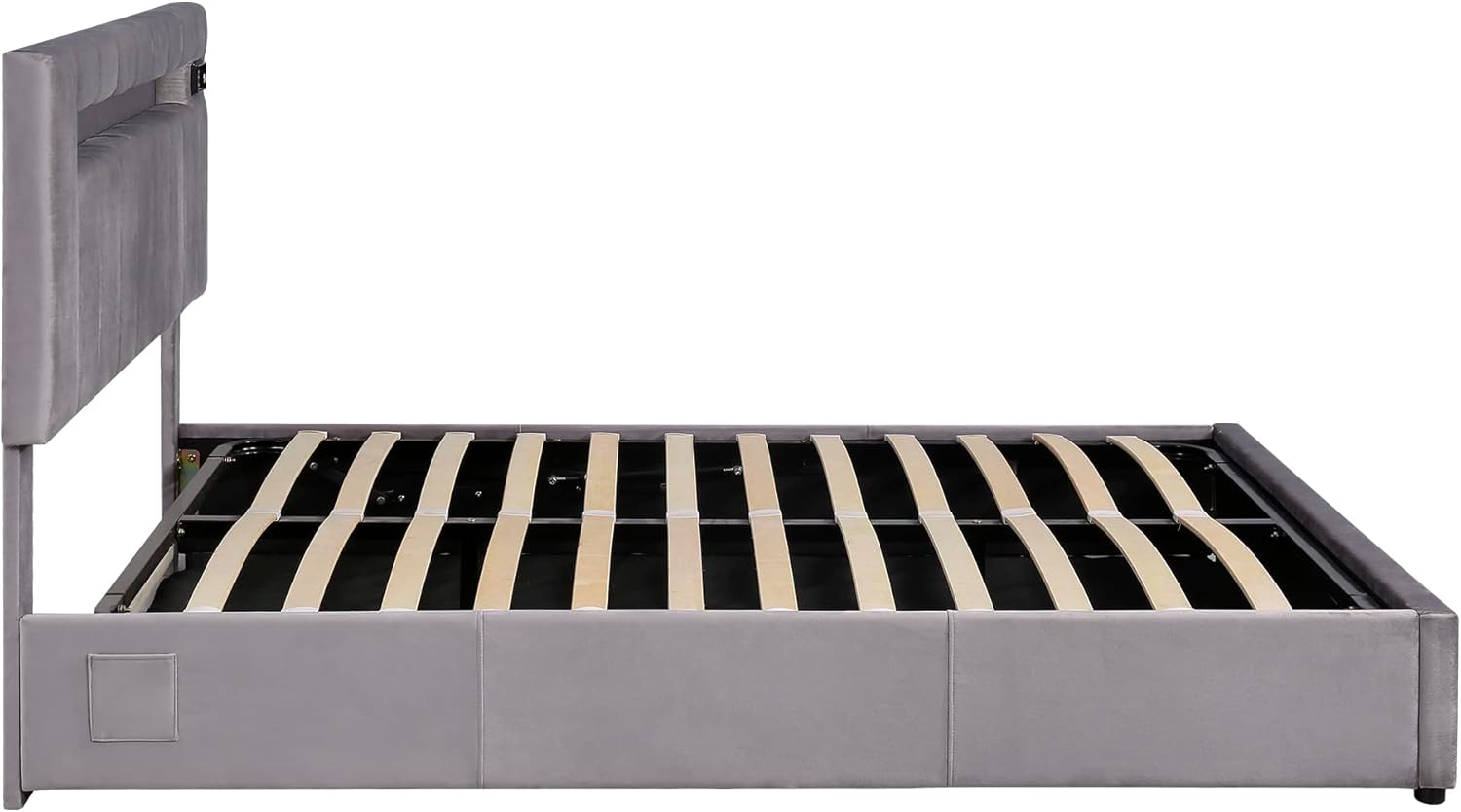 Queen Size Modern Platform Bed with Hydraulic Storage System and Headboard,Velvet Fabric Upholstered Bedframe with LED Lights