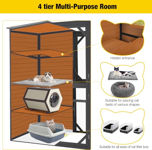 Aivituvin Large Cat Catio 4 Tiers Cat Enclosures House for Outdoor Indoor Cats with Weatherproof Roof, 3 Resting Rooms, 3 Platforms