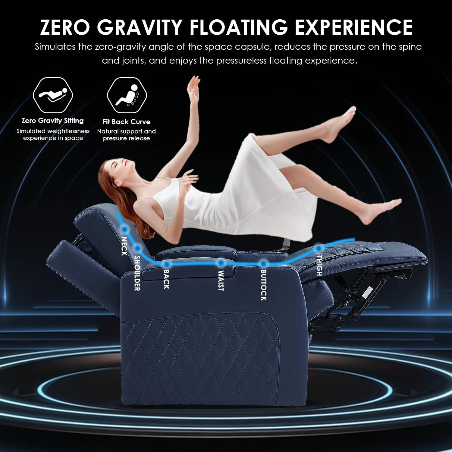 Weilianda Astronaut Zero Gravity Home Theater Seating Top Grain Leather Recliner Sofa Power Headrest Footrest with Carbon Fiber Tray Table