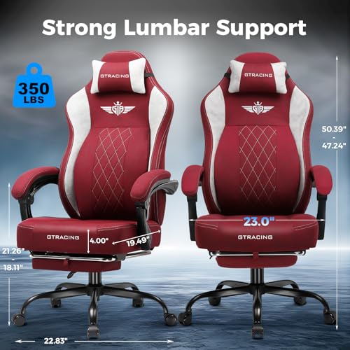 GTPLAYER Big and Tall Gaming Chair Breathable Fabric Computer Chair with Strong Lumbar Support, Comfortable Office Chairs with Pocket Spring Cushion