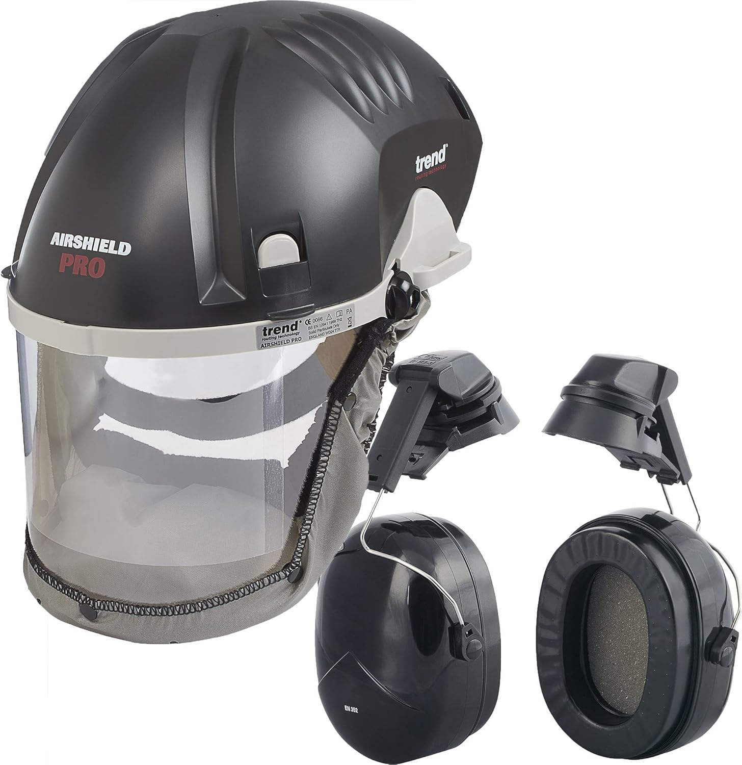 TREND AIR/PRO Airshield and Faceshield Dust Protector - Battery Powered and Air Circulating For Use With All Woodworking Applications