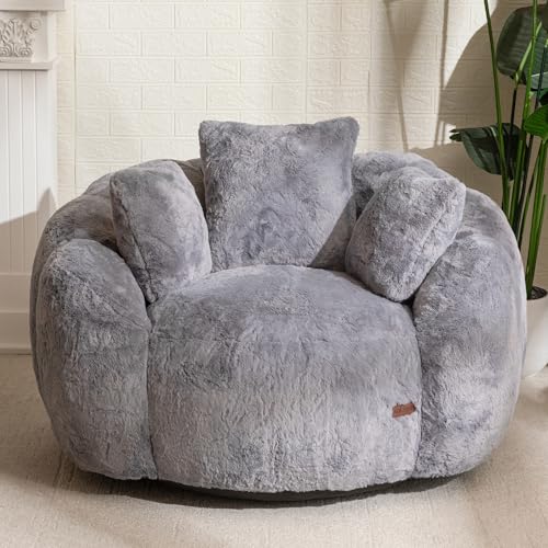MAXYOYO Bean Bag Chair for Adults, Floral Shaped Bean Bag Sofa, Ultra Soft Faux Fur Floor Sofa, Large Reading Chair for Living Room Bedroom, Beige