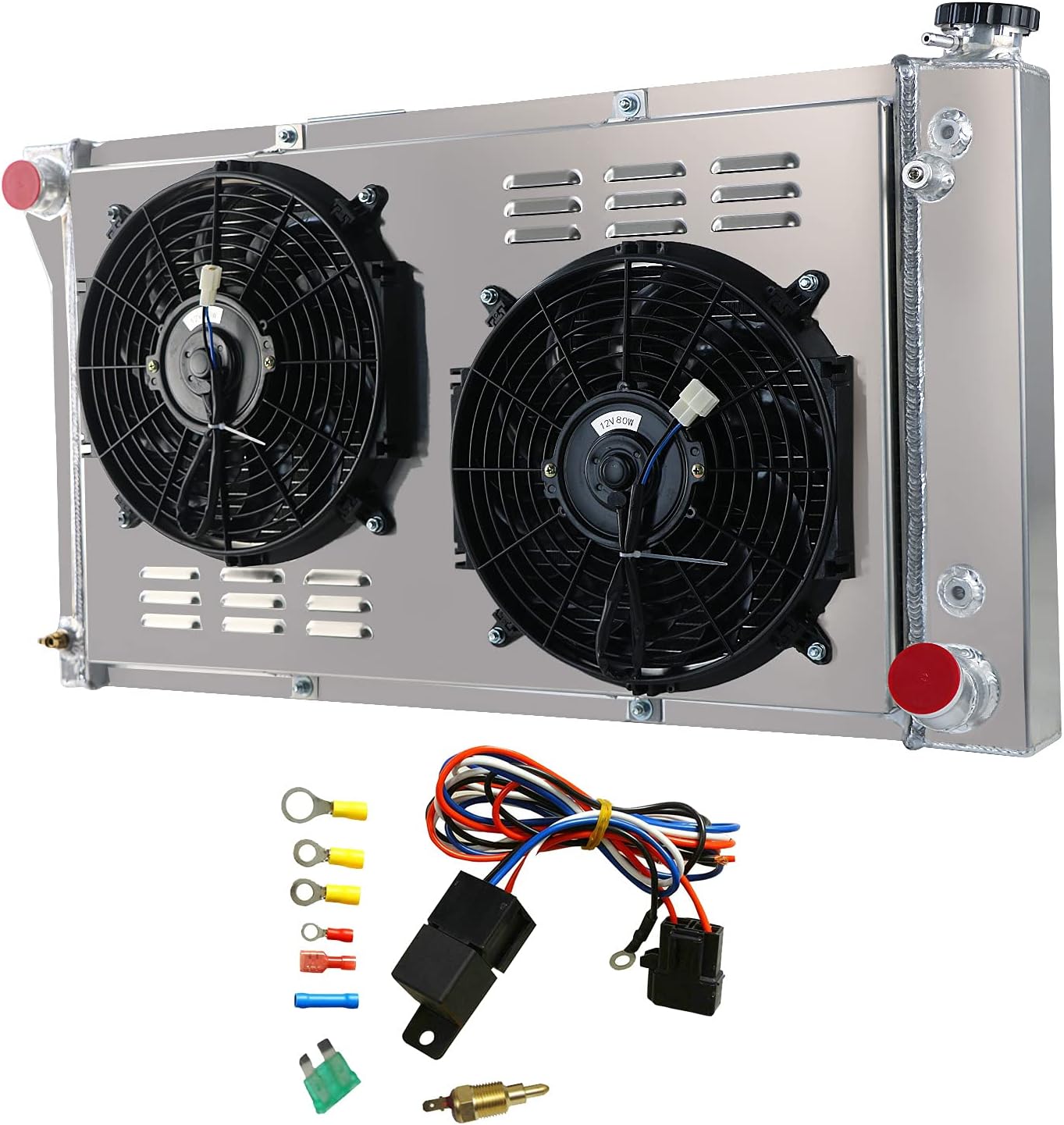 OzCoolingParts 4 Row Aluminum Radiator + 2 x 12" Fan w/Shroud for 1967-1972 68 69 70 71 Chevy C10 C20 K10 K20 K30 Pickup Trucks and GMC More Models