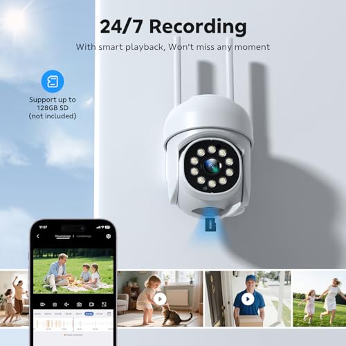 CAMCAMP Wireless Security Camera System, Expandable 16CH 4K NVR, 8PC PTZ WiFi Cameras for Home Security with Auto Human Tracking, 2 Way Audio