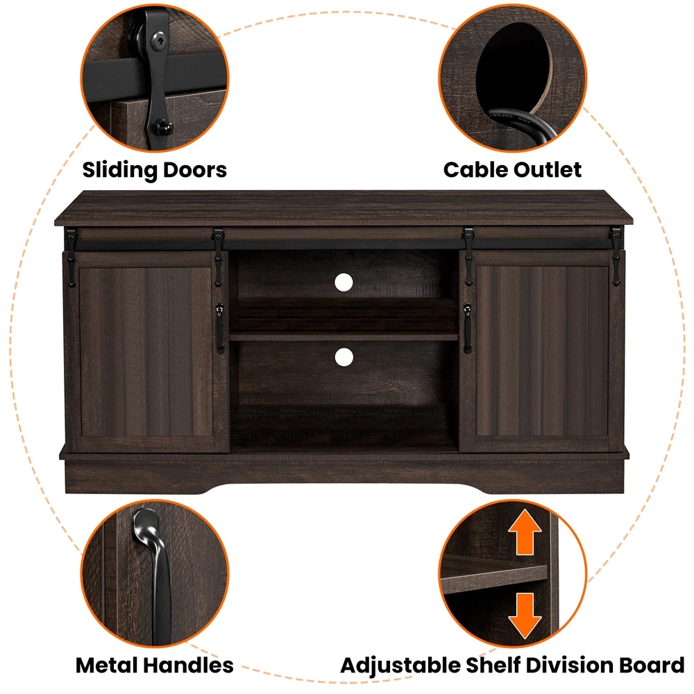 SmileMart Modern TV Stand with Storage Shelves for TVs up to 65 Inch, Rustic Brown