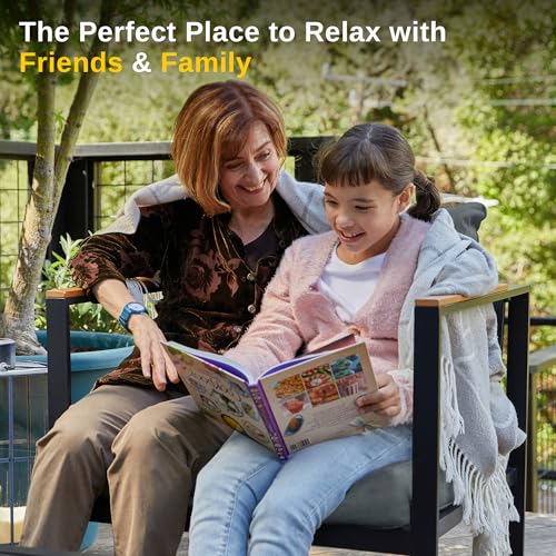 EAST OAK Courtyard Patio Furniture Set, 4-Piece Outdoor Patio Set with Sofa, Removable & Washable Deep Seating Cushion, Tempered Glass Table