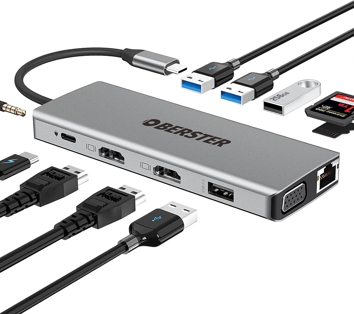 12-in-1 Triple Display Docking Station,OBERSTER USB C Hub Thunderbolt 3 USB C Adapter with Dual HDMI 4K,VGA,Ethernet,USB 3.0,USB 2.0,100W PD