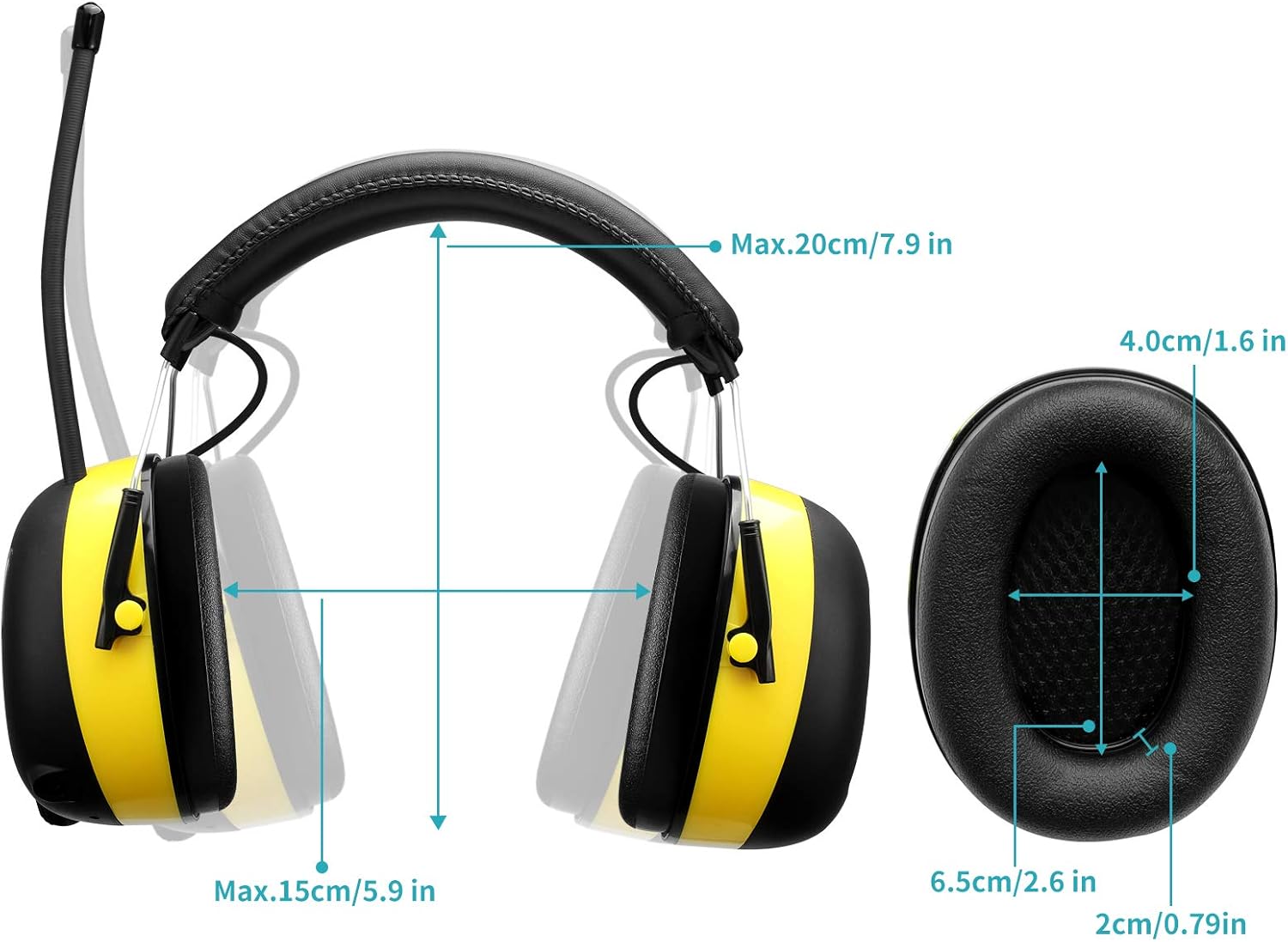 Smoostart Am/Fm Radio Hearing Protector, Noise Reduction Safety Ear Muffs, 30db Noise Cancelling Ear Protection with Digital Display for Mowing