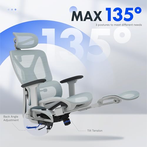 FLEXISPOT ErgoX Premium Ergonomic Office Chair with Footrest- Adjustable 3D Armrests, Dynamic Lumbar Support, Recline & Tilt Function, Mesh Seat
