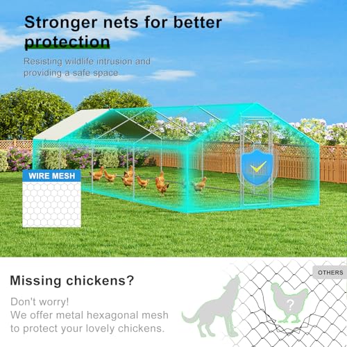 Large Metal Chicken Coop Walk-in Poultry Cage with Waterproof and UV-Resistant Cover, Outdoor Chicken Run Poultry Hen House for Backyard Farm Use