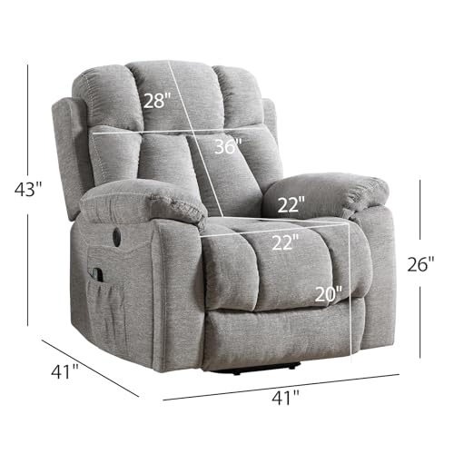 Phoenix Home Large Power Lift Recliner Chair with Massage and Heat for Elderly, Overstuffed Wide Recliners with 2 Cup Holders