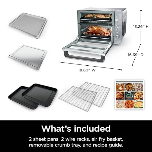 Ninja DCT451 12-in-1 Smart Double Oven with FlexDoor, Thermometer, FlavorSeal, Smart Finish, Rapid Top Convection and Air Fry Bottom , Stainless Steel
