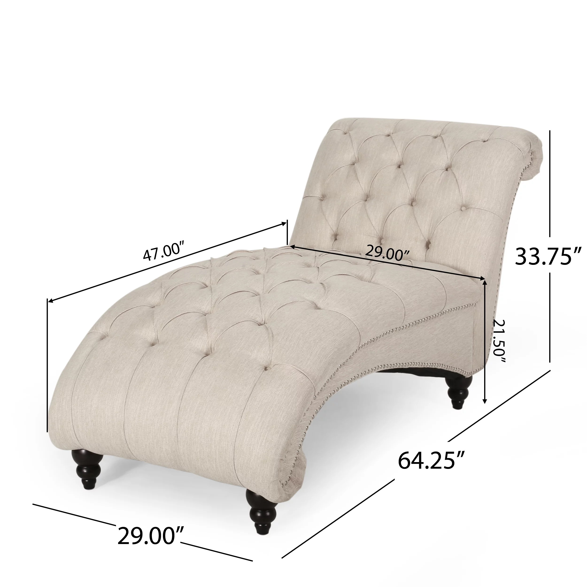 Noble House Hammett Indoor Button Tufted Chaise Lounge, Beige