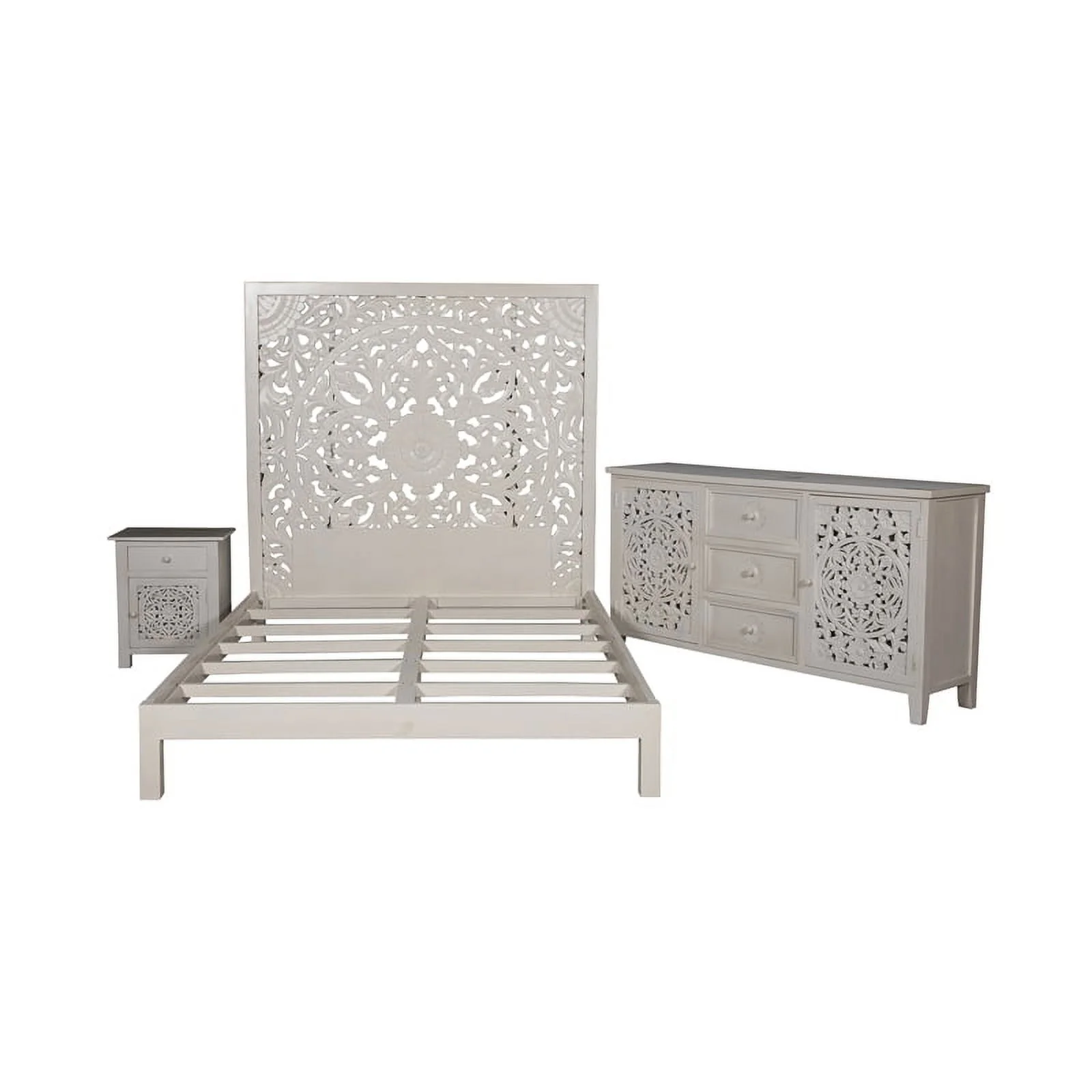 Pemberly Row Contemporary Solid Wood Sideboard in White Finish