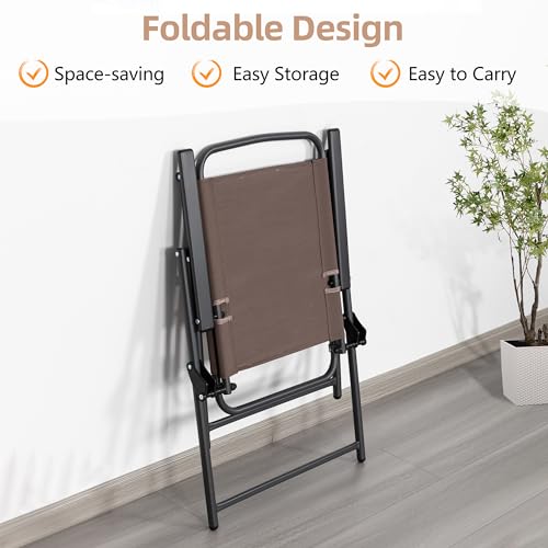 Vongrasig 6 Piece Folding Patio Dining Set,Small Metal Outdoor Garden Patio Table and Chair Set w/Umbrella for Lawn,Deck,Backyard,Black
