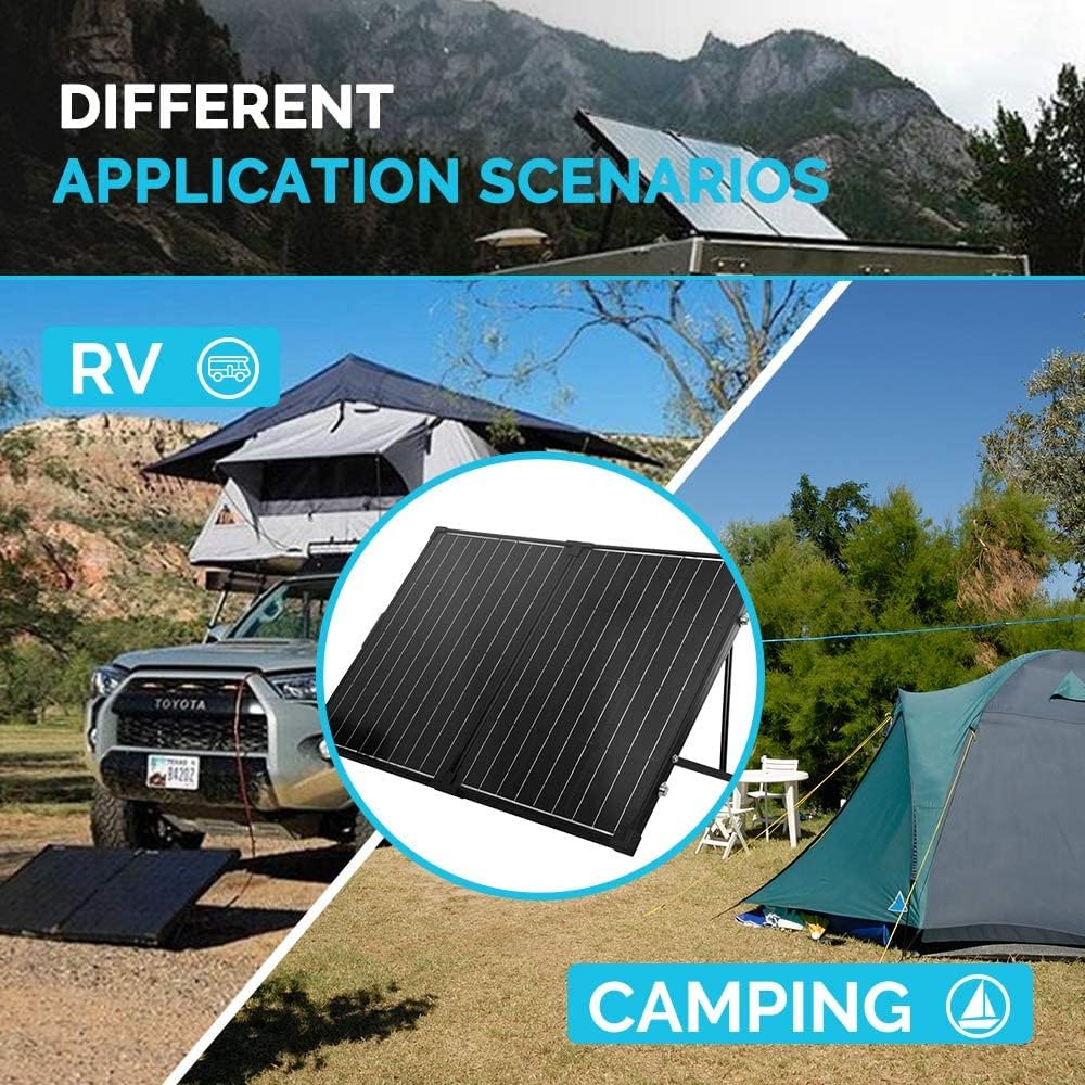 Renogy 100W 12V Monocrystalline Off Grid Portable Foldable 2pcs 50W Solar Panel Suitcase Built-In Kickstand