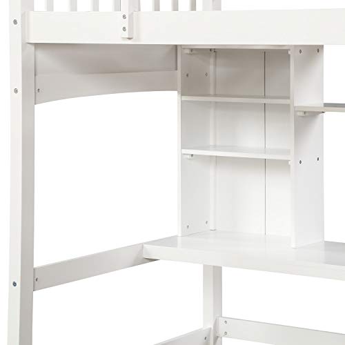Harper & Bright Designs Full Size Loft Bed with Wardrobe and Desk, Solid Wood Loft Bed Frame with Storage, for Kids Teens Adults (Full Size, White)