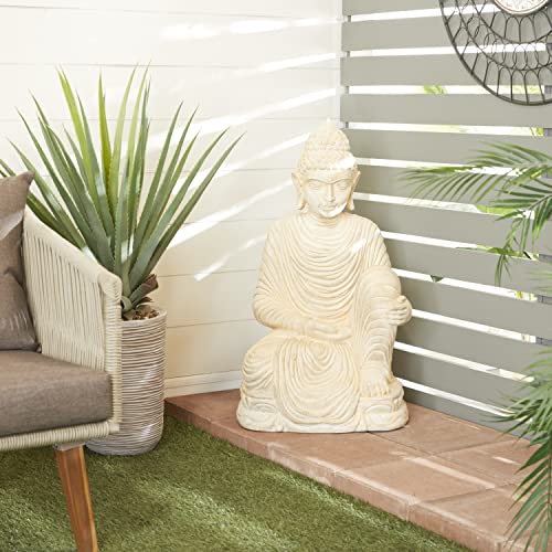 Deco 79 Magnesium Oxide Buddha Decorative Garden Sculpture Indoor Outdoor Meditating Garden Statue, Outdoor Sculpture 19" x 15" x 36", Silver