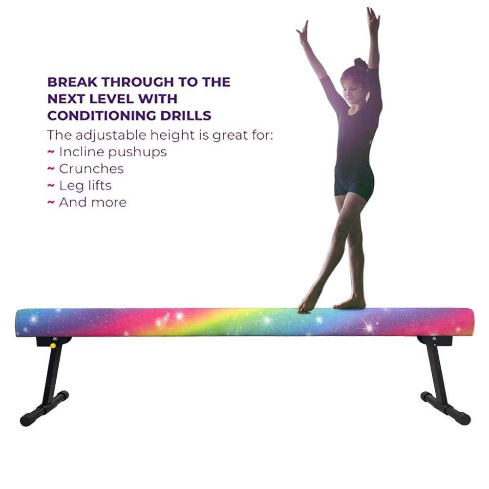 Sealoha 8ft Ultrasimple Adjustable&amp;Foldable Balance Beam,High-Low Floor Beam Suede Gymnastics Equipment,No Tool Require