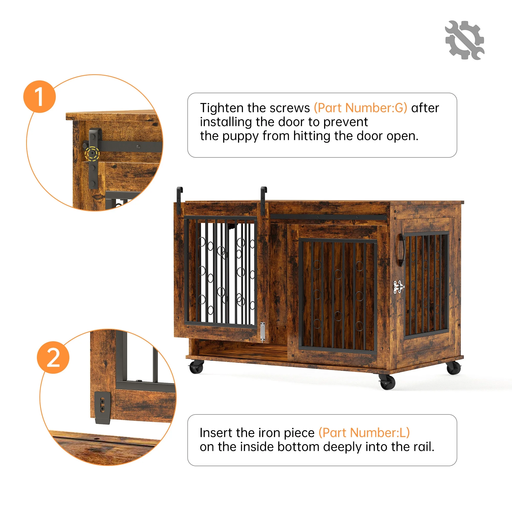 Ostreici 39" Anti-Bite Furniture Style Dog Crate Sliding Barn Door, Dog Kennel End Table w/ Wheels