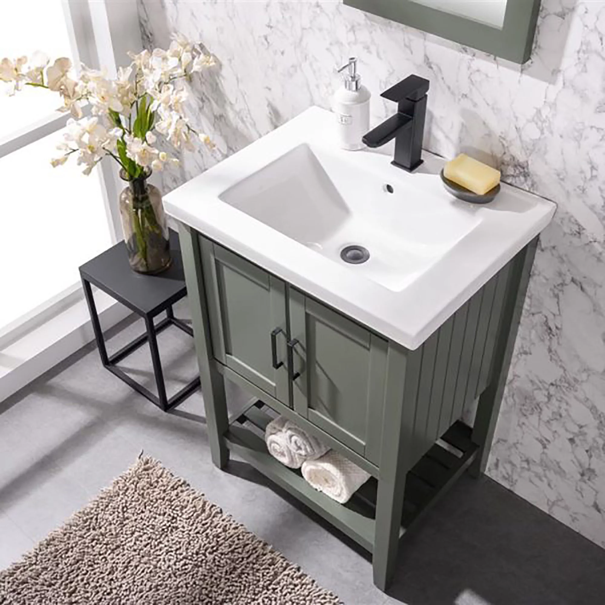 Furniture Indoor Home Decorative Bathroom, Washroom, Kitchen 24" Kd Pewter Green Sink Vanity