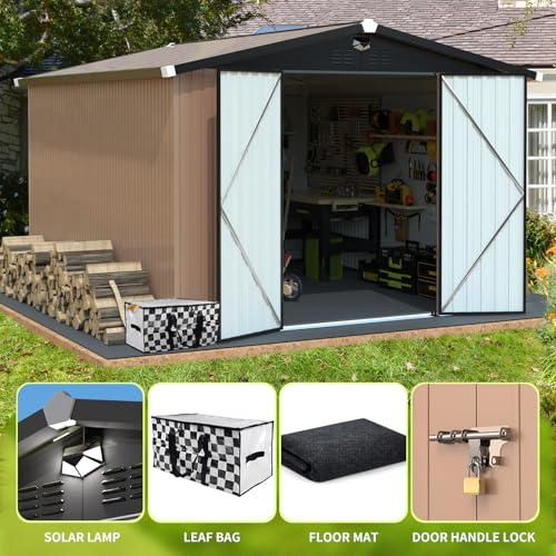 Metal Storage Shed,Outdoor Storage Building 10x12,Large Backyard Sheds with Lockable Doors,Waterproof Outside Storage Shed