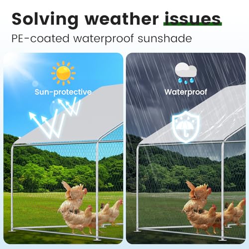 Chicken Coop Large Metal Chicken Run for 6/10 Chickens Poultry Cage with Waterproof Cover for Duck Walk-in Chicken Pen for Yard