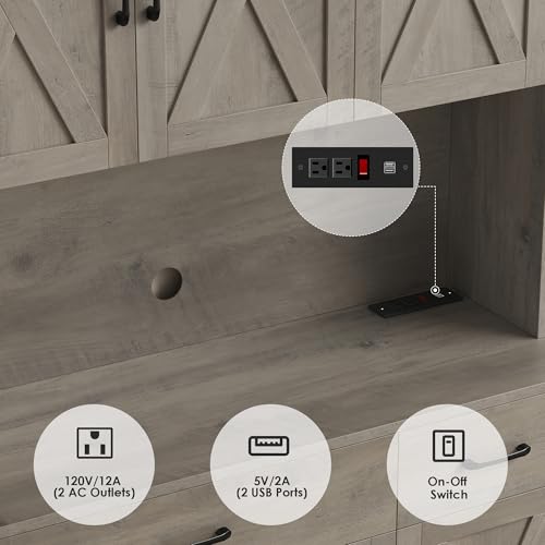 HOSTACK 71" Pantry Cabinet with Charging Station, Tall Kitchen Pantry Storage Cabinet with Microwave Stand