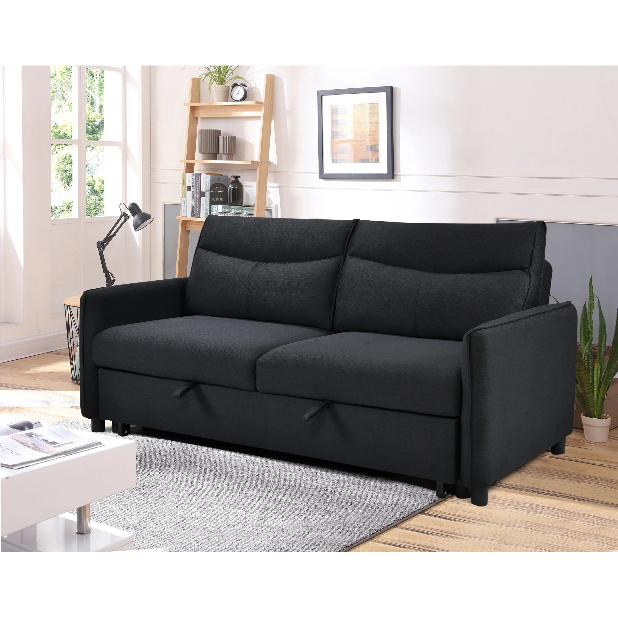 3 in 1 Convertible Sleeper Sofa Bed, Modern Fabric Loveseat Futon Sofa Couch w/Pullout Bed, Small Love Seat Lounge Sofa w/Reclining Backrest