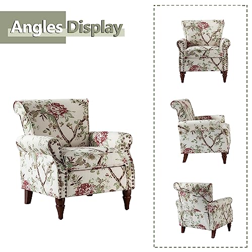 HULALA HOME Modern Wingback Accent Chair with Wood Legs & Removable Cushion, Comfy Upholstered Armchair with Nailhead Trim