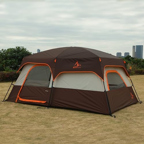KTT Extra Large Tent 10-12-14 Person(Style-B),Family Cabin Tents,2 Rooms,3 Doors and 3 Windows with Mesh,Straight Wall,Waterproof,Double Layer