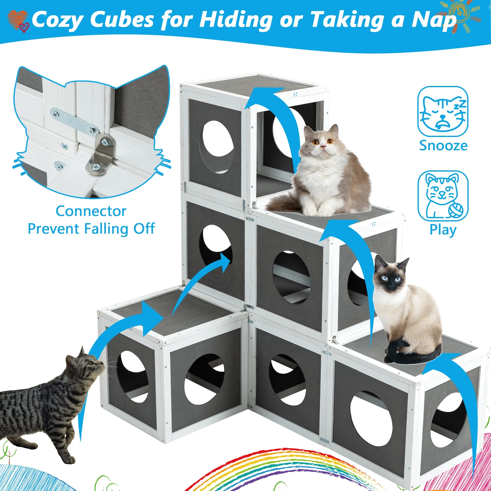 Montary Catio Outdoor Cat Enclosure with Window Access, 4-Tier Cat House with Wheels, Waterproof Roof &amp; Resting Box, Large Gray Cage