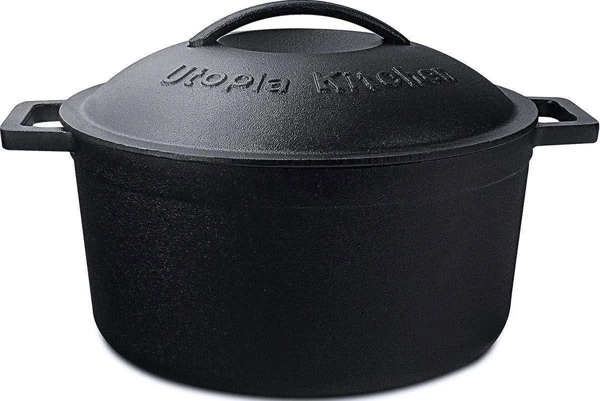 Utopia Kitchen Pre seasoned Cast Iron Dutch Oven with Dual Handle and Cover