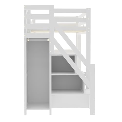 Gaming Bed with Desk,Wardrobe,Ample Storage Space,and RGB LED Light, Full Size Wood Loft Bed for Kids Bedroom (Cloud Blue/K)