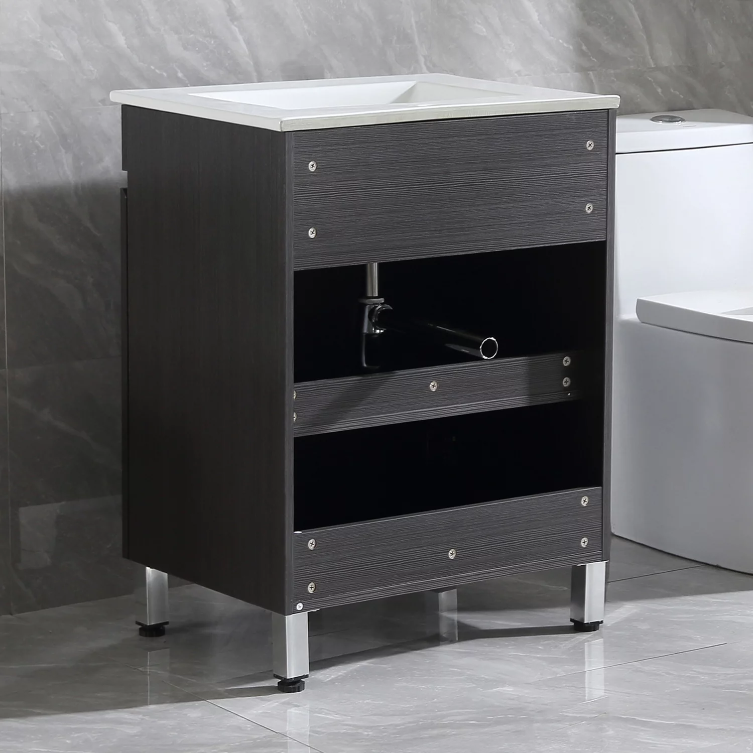 Walcut 24'' Black Bathroom Vanity Cabinet Wood Set Single Vessel Sink