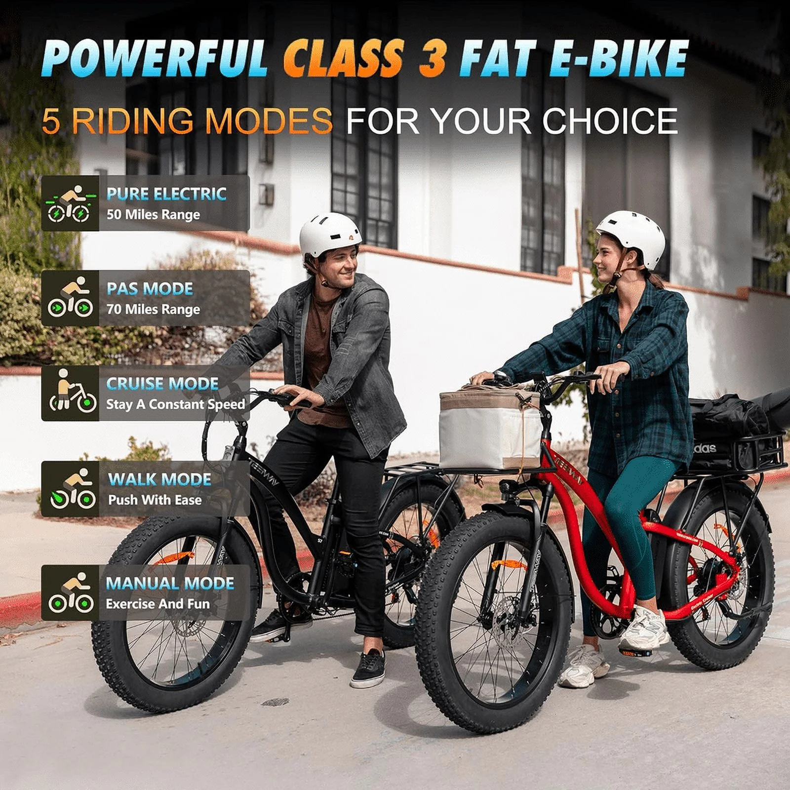 TESWAY S7 Fat Tire Electric Bike, 48V 20AH Long Range E Bike For Adults,【Advanced Adjustable Stem】26 X4.0" Snow Beach Mountain Electric Cruiser Bike