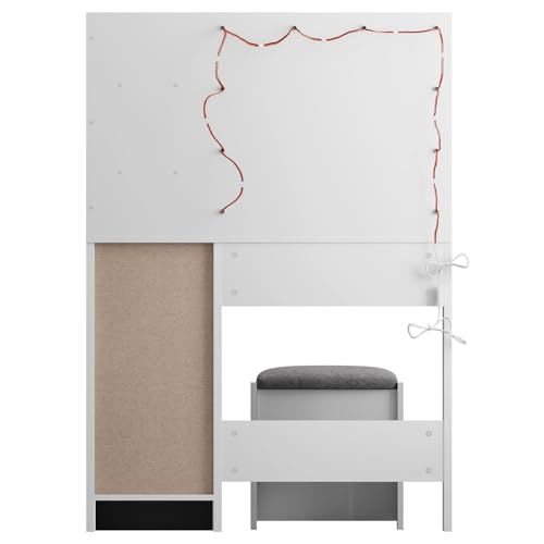Vanity Desk with Mirror and Lights, Makeup Vanity with Drawer & Storage Shelves, Cabinet, 3 Lighting Modes Adjustable Brightness
