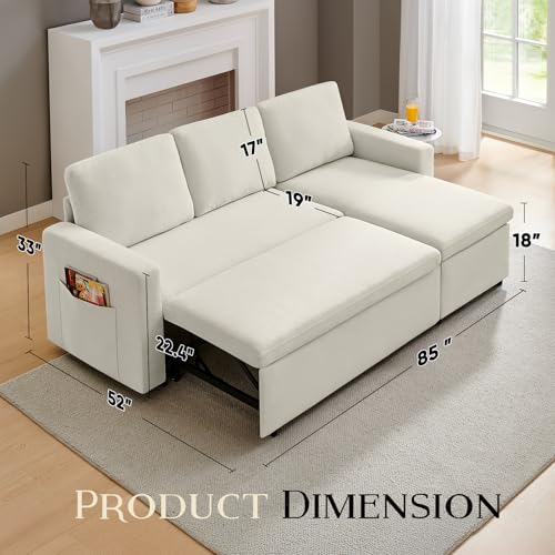 55" 3-in-1 Convertible Sleeper Sofa Bed with Adjustable Backrest - Soft Chenille Futon Couch for Living Room, Office & Apartment, Beige