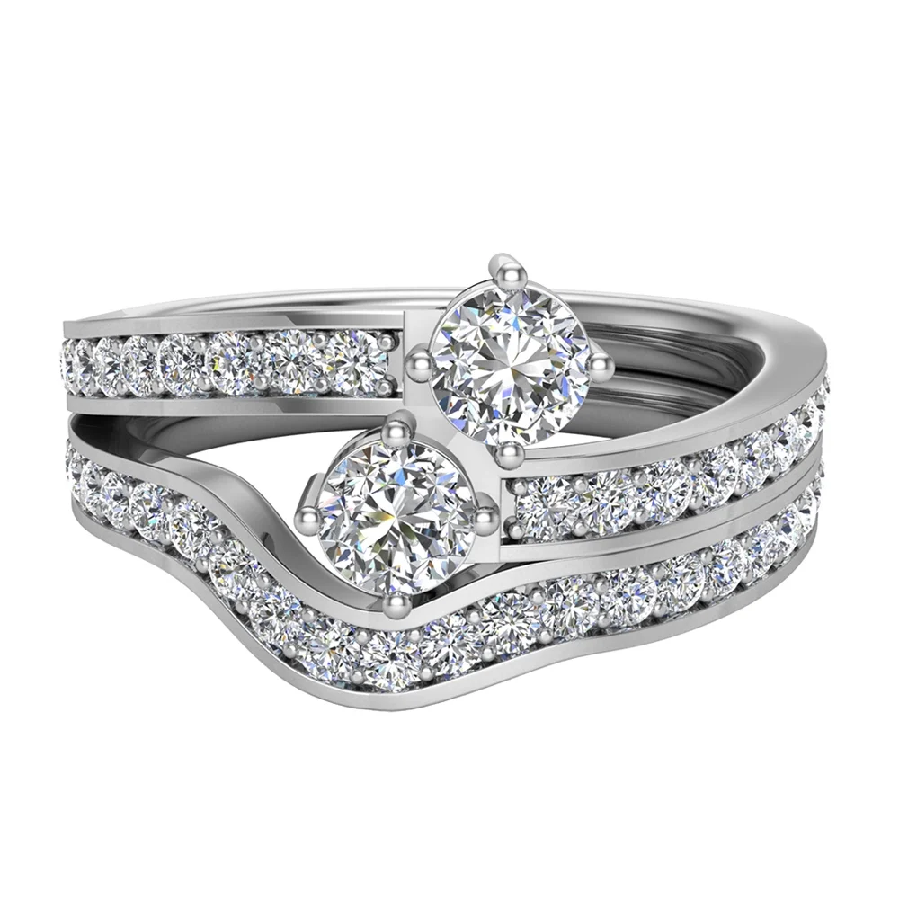 0.90 CT Two-Stone Ring Accent Diamond Wedding Set 14K White Gold (H,SI1)