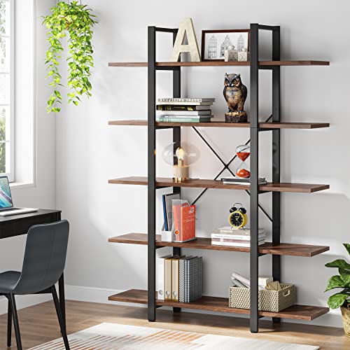 Tribesigns 5-Tier Bookshelf, Vintage Industrial Style Bookcase 72 H x 12 W x 47L Inches, Black