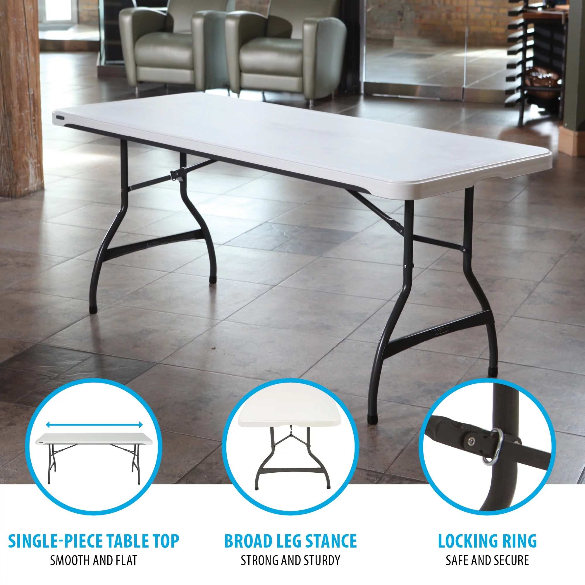 Lifetime 6 Foot Nesting Rectangle Folding Table, Indoor/Outdoor Commercial Grade, White Granite, Set of 4 (480272)